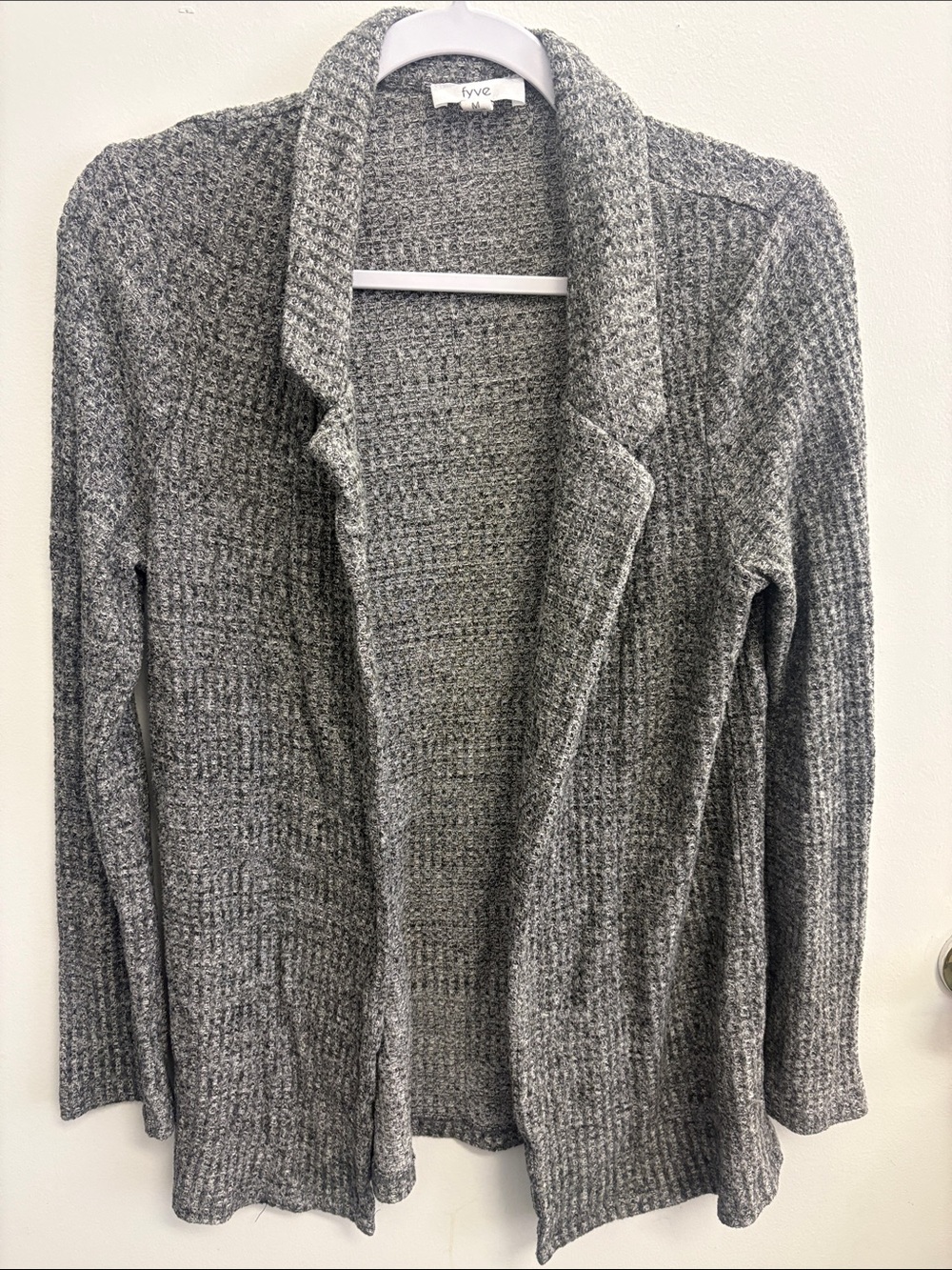 Fyve Open-Front Heather Gray Knit Cardigan